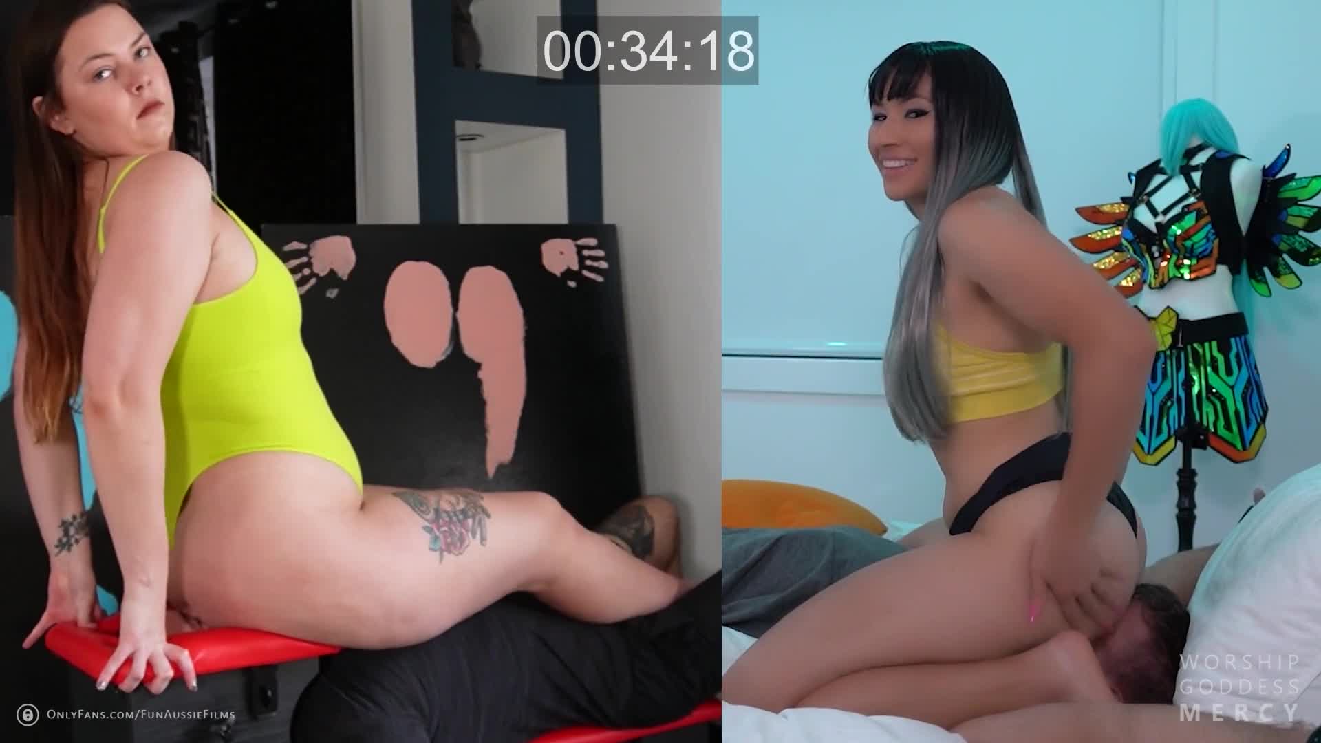 Mercy and Bella Ass Smother Game with Fart Slaves (656fd6e09351c)