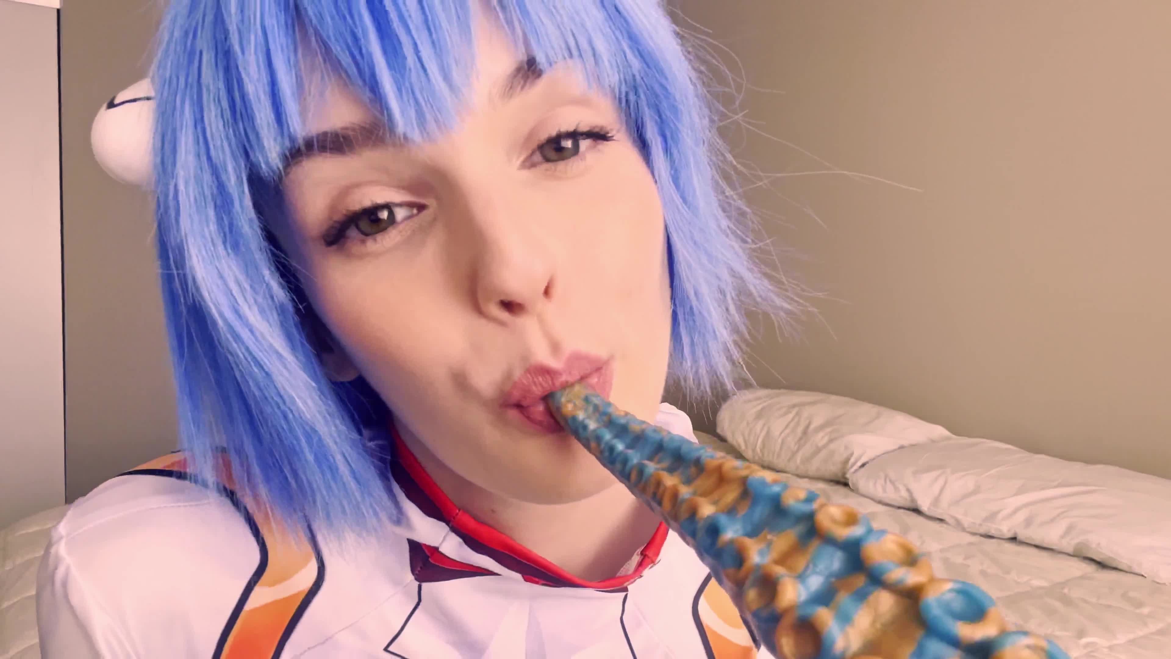 Rei Ayanami Riding. (evangelion cosplay)