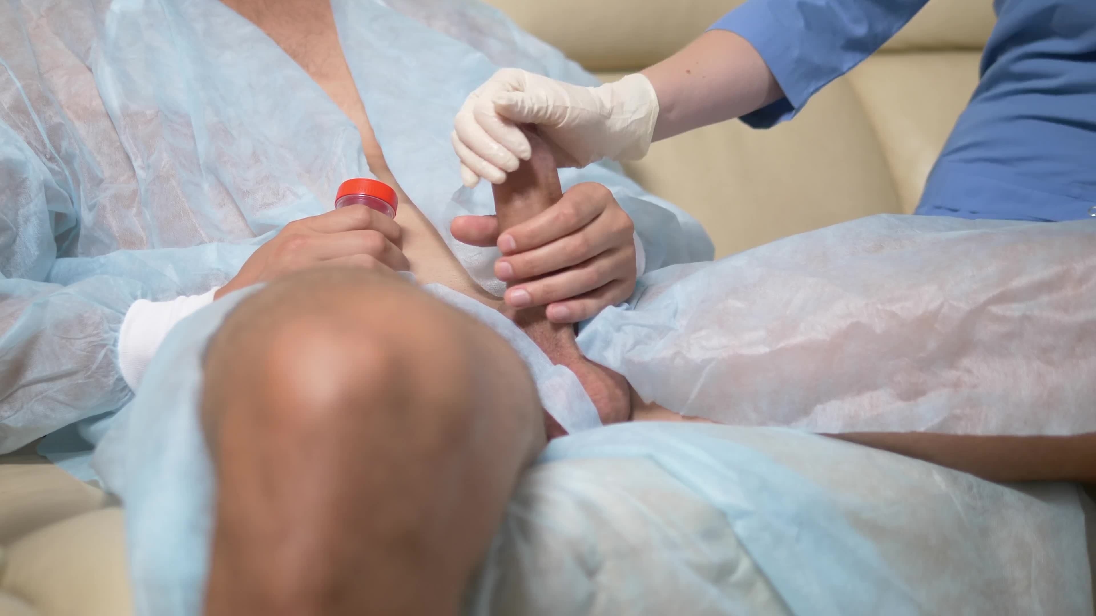 nurse jerks off in latex glove big cock and makes prostate massage. handjob