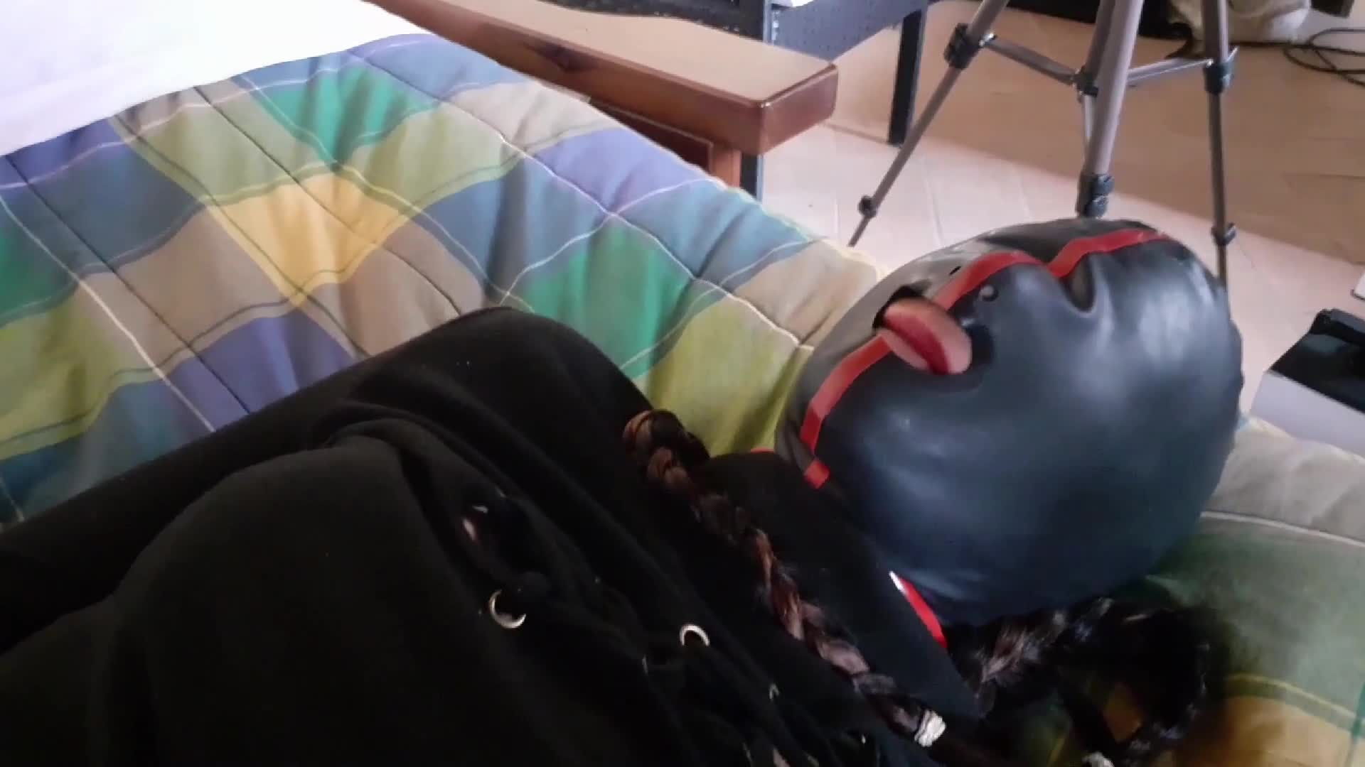 0122 - Hogtied on a bed on sexy clothes, blindfolded, had to suck a fat cock and rough fucked (ph609cd7e143f05)