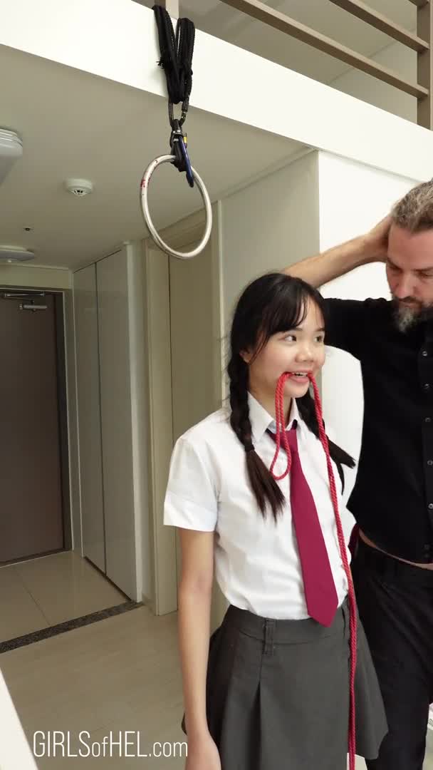 Shibari session and squirting with 18yo Japanese schoolgirl Baebi Hel - robe bondage - BDSM (64c93f976936e)