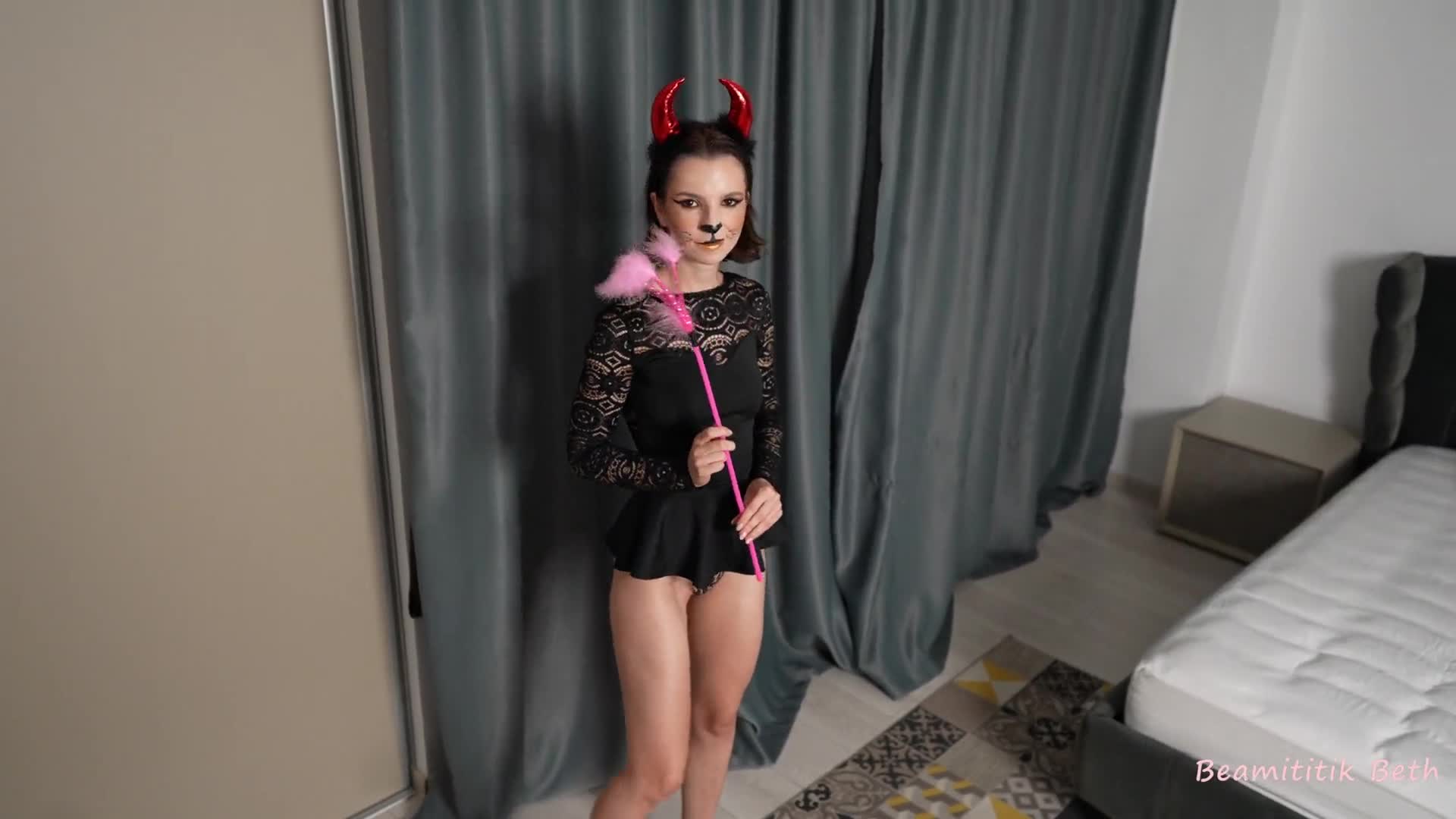 Little cat devil visited me on Halloween, did I trick or treat her throat with my big cock ？ (ph6365020099fb5)