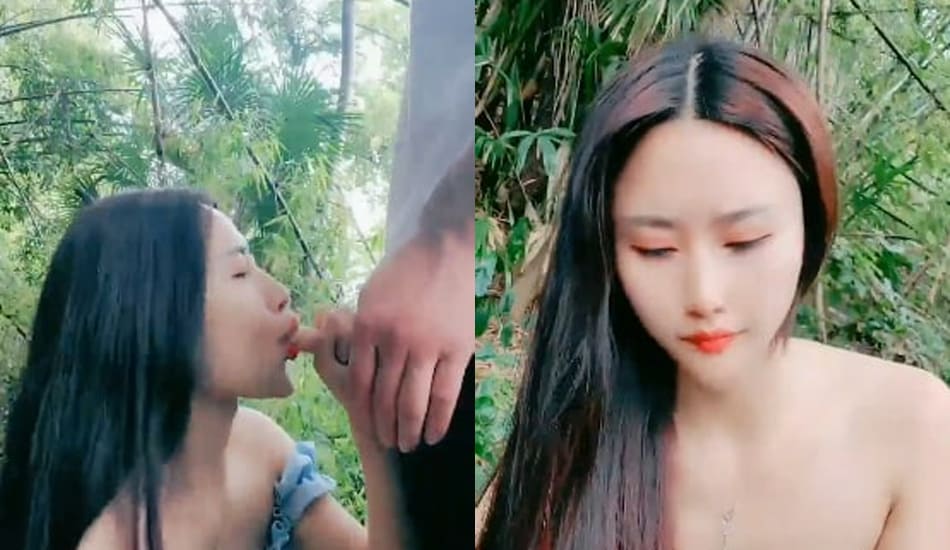 #直播 竹林中和网红脸女神野战